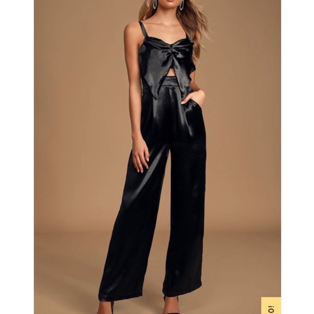 Black Satin Cutout Wide Legged Jumpsuit